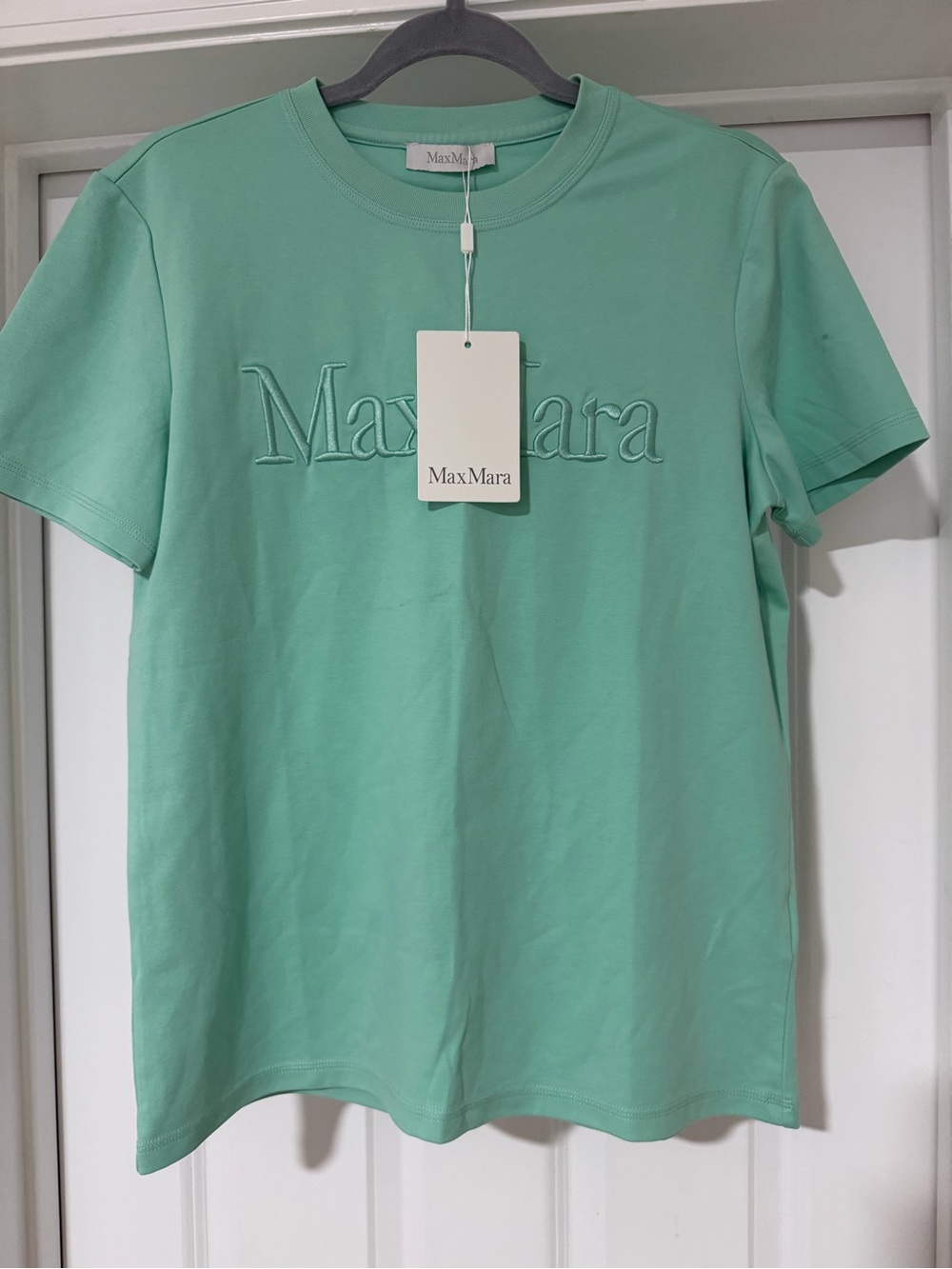 MaxMara Seafoam Green Embroidered Logo Short Sleeve Tee
